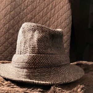 Donegal handwoven tweed Stylish Brown Herringbone Fedora Hat
